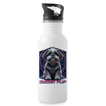 Cyber Pup Shih Tzu Dog - Water bottle with straw - white - Right