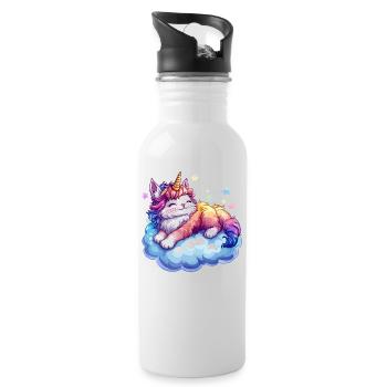 Un chat avec une corne de licorne sur un nuage - Gourde avec paille intégrée - blanc - Droite