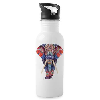Mandala éléphant marchant frontalement dans un look coloré - Gourde avec paille intégrée - blanc - Droite