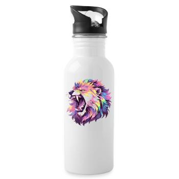 Rugissement d'un lion coloré style pop art - Gourde avec paille intégrée - blanc - Droite
