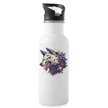 Wütender Wolf mit einem lebendigen und abstrakten Kunststil - Trinkflasche mit integriertem Trinkhalm - Weiß - Rechts