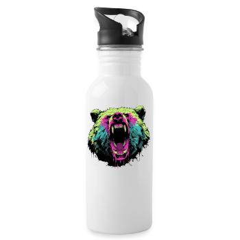 Wütender Bär im Pop-Art-Stil - Trinkflasche mit integriertem Trinkhalm - Weiß - Rechts