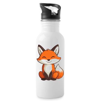 Renard mignon et heureux dans le style dessin animé - Gourde avec paille intégrée - blanc - Droite