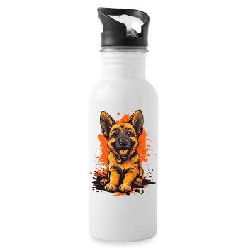 German Shepherd Puppy Funny Dog Dogs - Water bottle with straw - white - Right