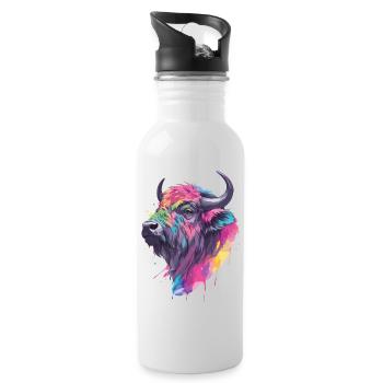 Buffalo Water Buffalo Africa Savannah Colorful Art - Water bottle with straw - white - Right