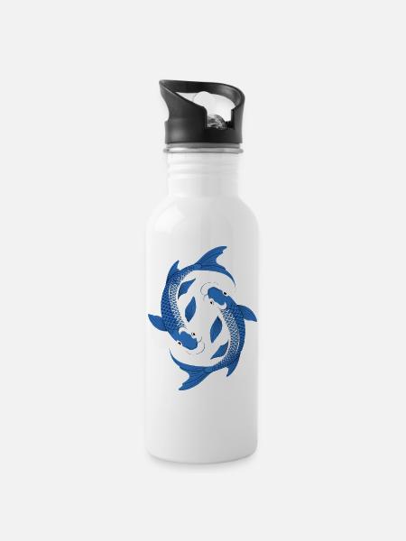 Blue Koi Circle Art - Water bottle with straw - white