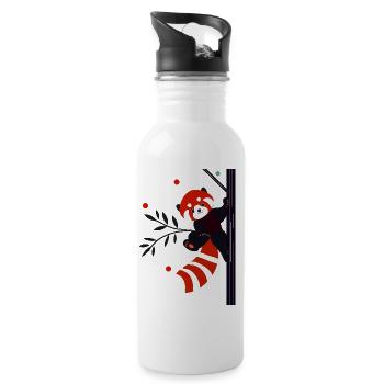 Happy Red Panda in the Jungle - Water bottle with straw - white - Right
