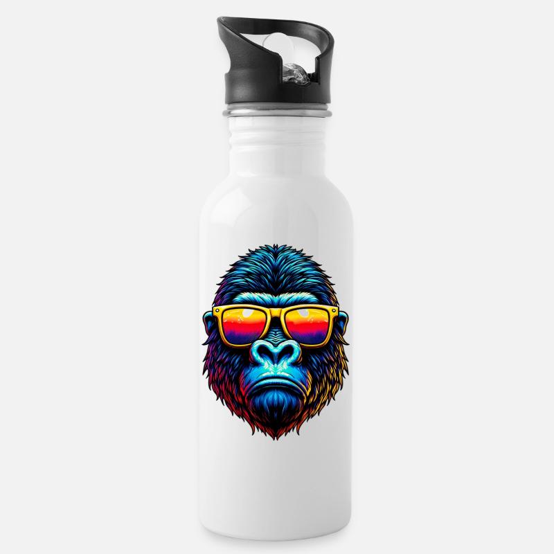 Gorilla - Trinkflasche mit integriertem Trinkhalm - Weiß