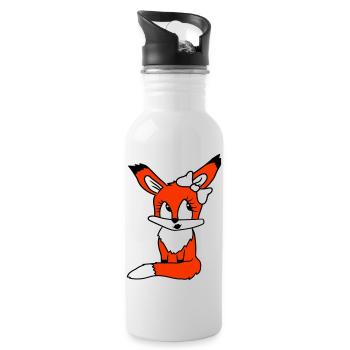 Fox Female Girl Pretty Bow Woman Beautiful - Water bottle with straw - white - Right