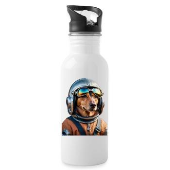 Weltraum-Dackel | Hund im All - Trinkflasche mit integriertem Trinkhalm - Weiß - Rechts