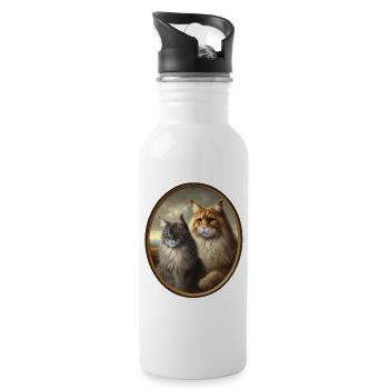 Maine-Coon Duo im Renaissancestil - Trinkflasche mit integriertem Trinkhalm - Weiß - Rechts
