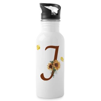 Lettre j tournesol papillon - Gourde avec paille intégrée - blanc - Droite
