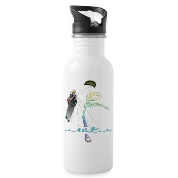 WK Palme Frau Kitesurferin - Trinkflasche mit integriertem Trinkhalm - Weiß - Rechts
