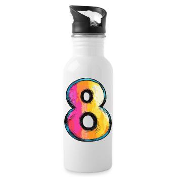 8 Zahl Bunt - Trinkflasche mit integriertem Trinkhalm - Weiß - Rechts