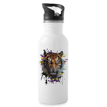 Tiger Gaze: Chromatic Symphony - Water bottle with straw - white - Right