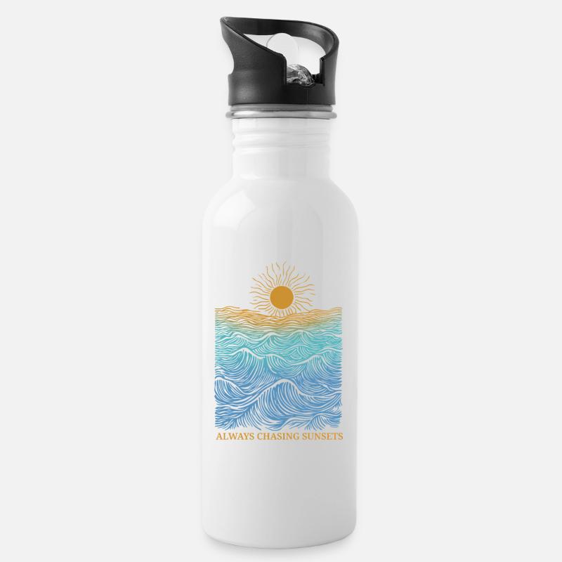 Always chasing sunsets - Trinkflasche mit integriertem Trinkhalm - Weiß
