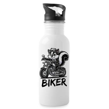Stinktier Motorrad Biker - Trinkflasche mit integriertem Trinkhalm - Weiß - Rechts