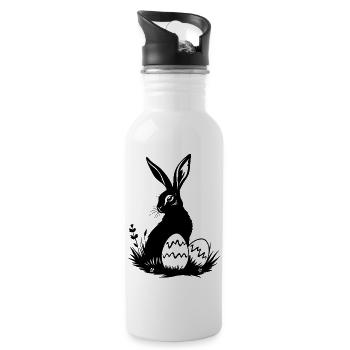 Osterhase im Gras mit bunten Ostereiern - Trinkflasche mit integriertem Trinkhalm - Weiß - Rechts