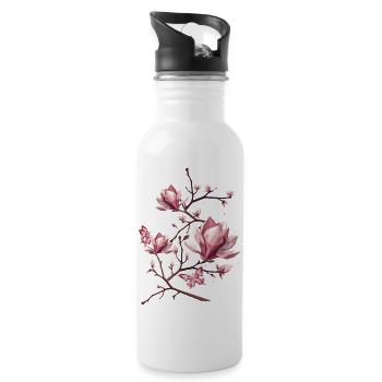 Magnolias et papillons – une beauté délicate - Gourde avec paille intégrée - blanc - Droite