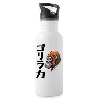 Japanese Inspired Gorilla Strength - Water bottle with straw - white - Right