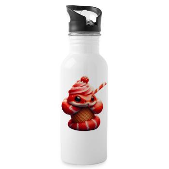 Süße Schlange im Eiskegel - Trinkflasche mit integriertem Trinkhalm - Weiß - Rechts