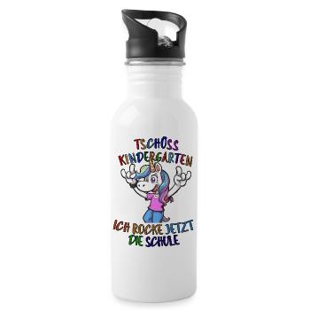 Einhorn mit Spruch und Schulmotto Kindermode - Trinkflasche mit integriertem Trinkhalm - Weiß - Rechts