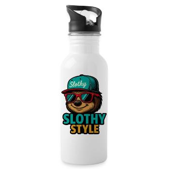 Slothy Style – Sloth Streetwear - Water bottle with straw - white - Right
