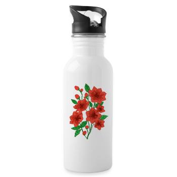 Blooming Grace : Dark Pink Flowers - Water bottle with straw - white - Right