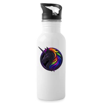 Black Rainbow Unicorn – Magic & Individuality - Water bottle with straw - white - Right