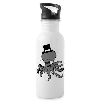 Kraken Mr. Sir Zylinder Hut Monokel Brille reich - Trinkflasche mit integriertem Trinkhalm - Weiß - Rechts