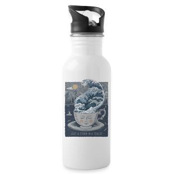 Just a Storm in a Teacup - Surreal, Mental Health - Water bottle with straw - white - Right