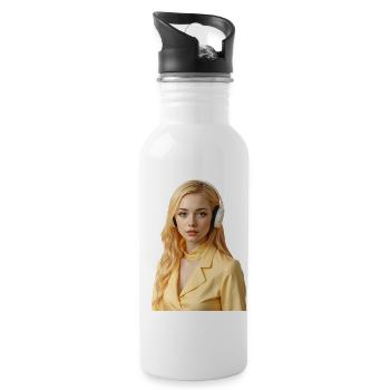 Golden-haired Gamer Girl Wearing Headphones - Water bottle with straw - white - Right