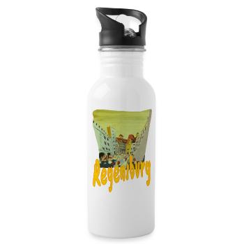 Haidplatz Regensburg - Trinkflasche mit integriertem Trinkhalm - Weiß - Rechts