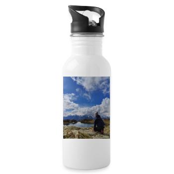 Hiker facing the alpine sky - Water bottle with straw - white - Right