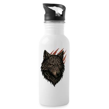 Kompliziertes Stammeswolf-Porträt - Trinkflasche mit integriertem Trinkhalm - Weiß - Rechts