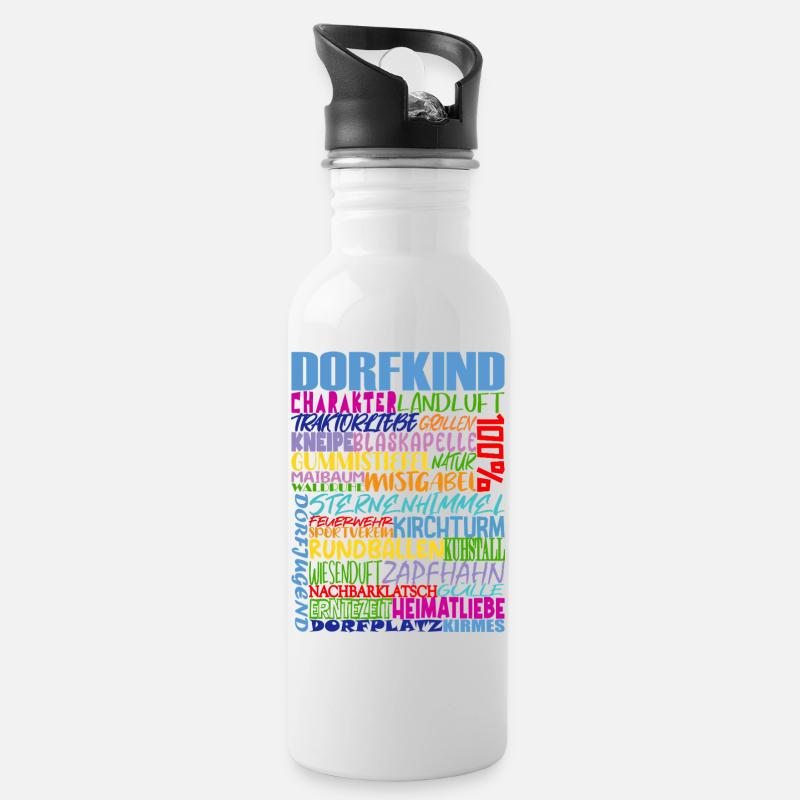 Dorfkind VIBES bunt - Trinkflasche mit integriertem Trinkhalm - Weiß