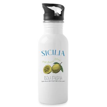 „Sicilia – La Dolce Vita“-Design - Trinkflasche mit integriertem Trinkhalm - Weiß - Rechts