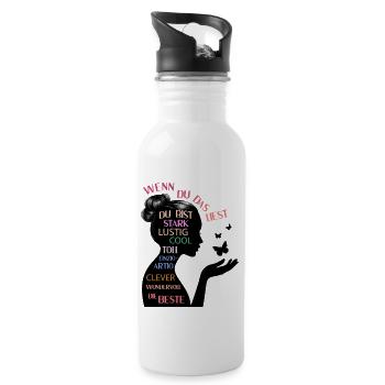 Wenn du das liest...! Personalisierbar - Trinkflasche mit integriertem Trinkhalm - Weiß - Rechts