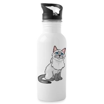 Stolze Siamkatze - Trinkflasche mit integriertem Trinkhalm - Weiß - Rechts