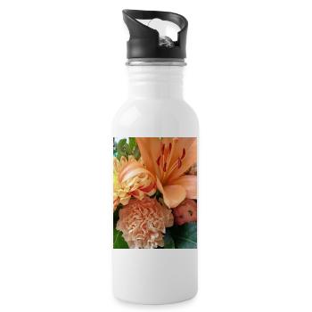 Warmes orangefarbenes Blumenmuster - Trinkflasche mit integriertem Trinkhalm - Weiß - Rechts