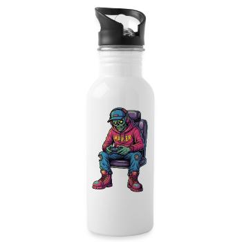 Untoter Zocker: Zombie Gamer Trucker - Trinkflasche mit integriertem Trinkhalm - Weiß - Rechts
