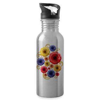 Colorful Flowers (Watercolors) - Water bottle with straw - silver - Right