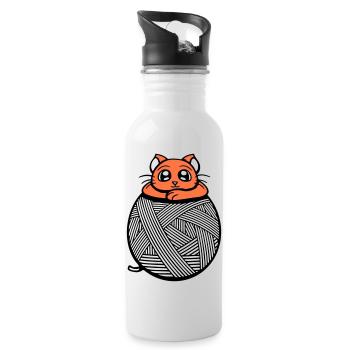 Cat Yarn Yarn Yarn Ball Sewing Knitting Cute - Water bottle with straw - white - Right