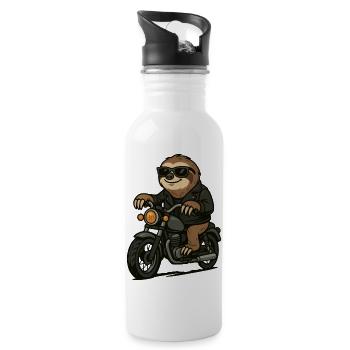 faultier motorrad - Trinkflasche mit integriertem Trinkhalm - Weiß - Rechts