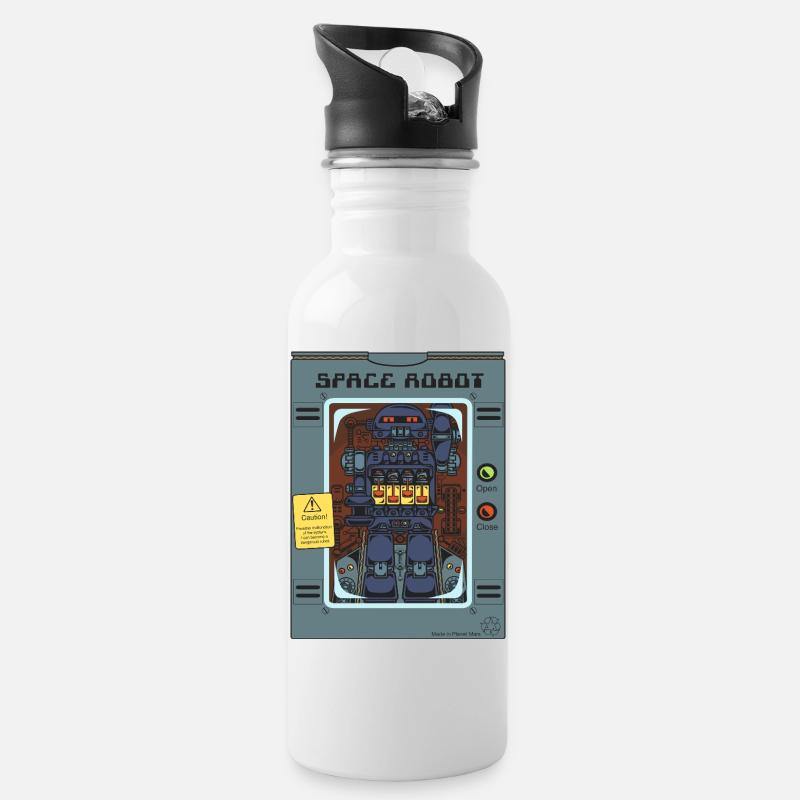 Spielzeug-Weltraumroboter. - Trinkflasche mit integriertem Trinkhalm - Weiß