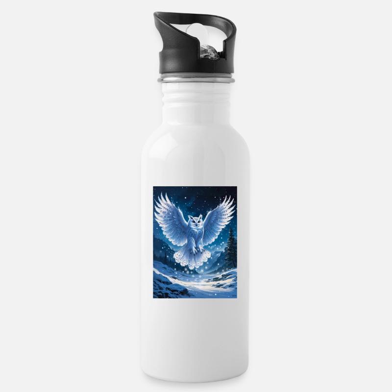 Schnee-Eule - Trinkflasche mit integriertem Trinkhalm - Weiß