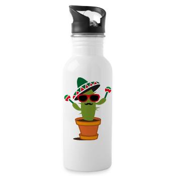 Funny cactus with sombrero and maracas - Water bottle with straw - white - Right