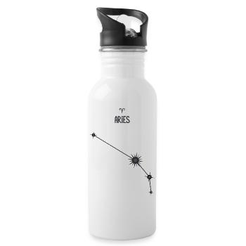 Aries Zodiac Sign Star Constellation Black & Gray - Water bottle with straw - white - Right