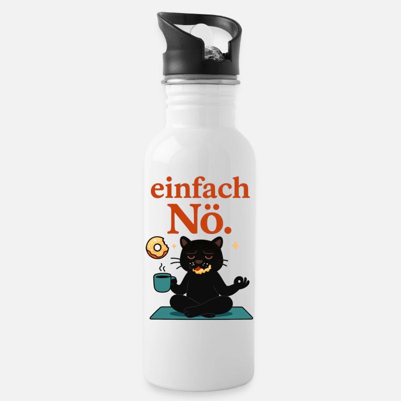 Entspannte Yogapose - einfach Nö - Trinkflasche mit integriertem Trinkhalm - Weiß