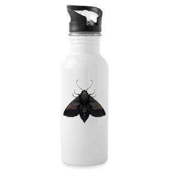 Ornate Moth Illustration with Intricate Details - Water bottle with straw - white - Right